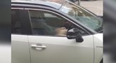 Klaipėdiečiai nufilmavo, kaip daugiabučio namo kieme automobilyje save tenkino 40-metis vyras: stebėjo trimetę mergaitę ir kiemsargę (nuotr. stop kadras)