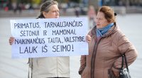 Vilniaus Katedros aikštėje – mitingas prieš vakcinaciją (nuotr. Fotodiena/Viltės Domkutės)