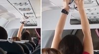 Lėktuvo keleiviai nepatikėjo akimis – moteris 20 minučių laikė iškėlusi savo kelnaites (nuotr. iš vaizdo įrašo)