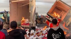 Per ūkininkų protestą Prancūzijoje nukentėjo lietuvių įmonė – išdaužė vilkiko langus, padegė priekabą (tv3.lt koliažas)
