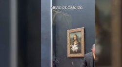 Pasikėsinta į Mona Lizos paveikslą – vyras į jį šveitė tortą: kaltininkas apsimetė senyva moterimi (nuotr. stop kadras)