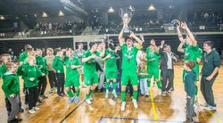 „Kauno Žalgiris“ sekmadienį trečią kartą finalo serijoje nugalėjo Jonavos „Vikingus“ ir tapo 2023-2024 m. „TOPsport futsal A lygos“ čempionais! (nuotr. Organizatorių)