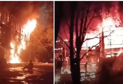 Maskvoje – didžiulis gaisras: įgriuvo liepsnojančio daugiaaukščio stogas, viduje gali būti žmonių
