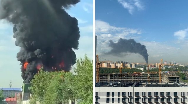 Milžiniškas gaisras Maskvos apylinkėse: ugnis bujoja šalia šiluminės jėgainės (nuotr. Telegram)
