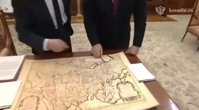 Putinas pažiūrėjo į XVII a. žemėlapį ir nepamatė Ukrainos: problema ta, kad Rusijos Federacijos ten irgi nėra (nuotr. Telegram)