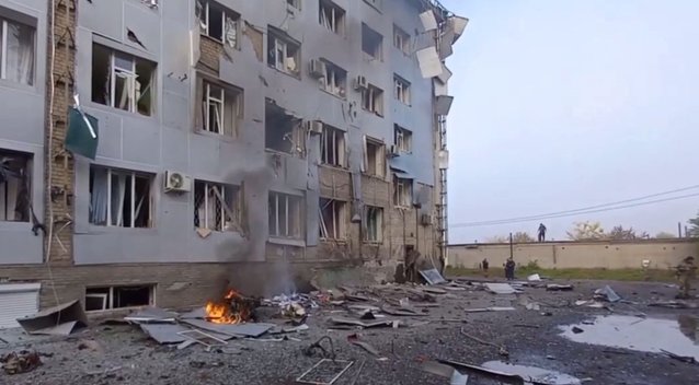 Okupuotame Melitopolyje – didelis sprogimas prie televizijos pastato (nuotr. Telegram)