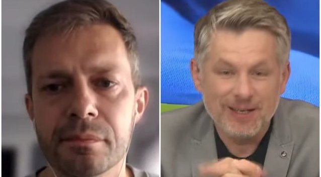 Andrius Tapinas ir Ukrainos „5 kanalo” žurnalistas (nuotr. YouTube)