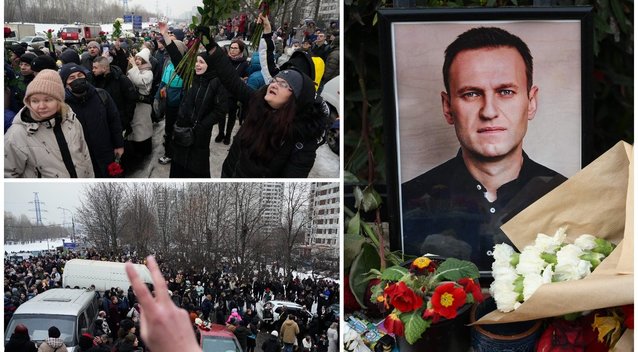 Navalno laidotuvėse – ryžtingos minios skanduotės: „Sugrąžinkit karius namo, ukrainiečiai –  geri žmonės“ (nuotr. SCANPIX)