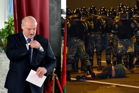 Dėl laiminčio Lukašenkos Minske kilo susirėmimai: gyventojai protestuoja prieš pirminius rinkimų rezultatus (nuotr. SCANPIX)