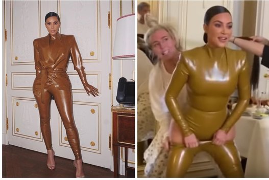 Kim Kardashian su lateksiniu kostiumu (tv3.lt fotomontažas)