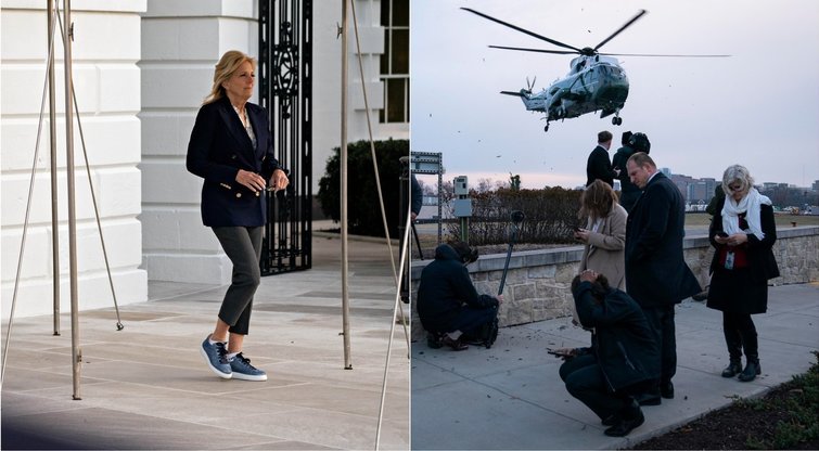 Jill Biden prezidentiniu sraigtasparniu nukarinę ligoninę (nuotr. SCANPIX)