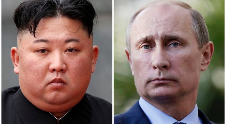 Šiaurės Korėjos lyderis Kim Jong Unas ir Rusijos prezidentas Vladimiras Putinas (nuotr. SCANPIX)