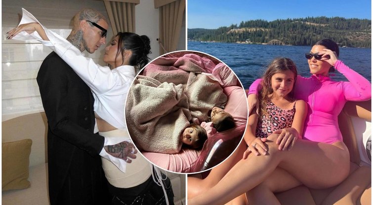 Kourtney Kardashian su dukra ir mylimuoju (nuotr. Instagram)