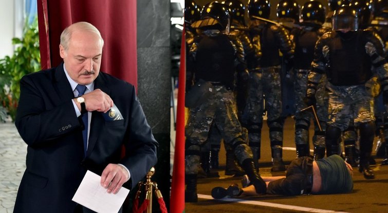 Dėl laiminčio Lukašenkos Minske kilo susirėmimai: gyventojai protestuoja prieš pirminius rinkimų rezultatus (nuotr. SCANPIX)