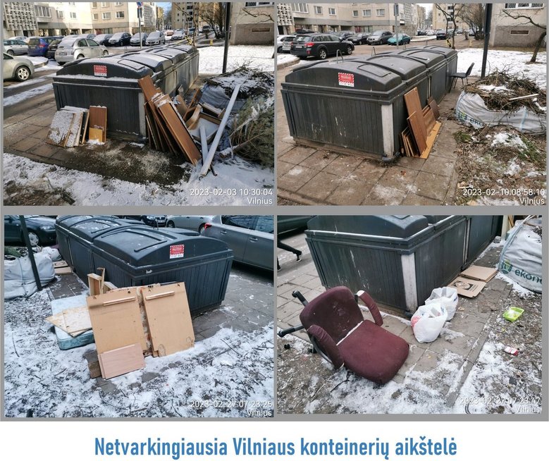 Netvarkingiausios konteinerių aikštelės (Vilniaus atliekų sistemos administratoriaus „Facebook“ nuotr.)