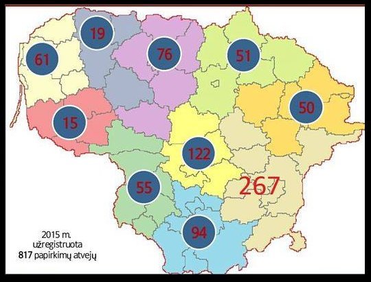 Bandymų papirkti policijos pareigūnus 2015 m. žemėlapis (STT nuotr.) (nuotr. facebook.com)