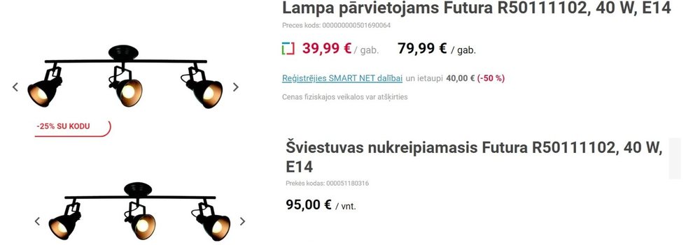 Senukuose Lietuvoje šviestuvas brangesnis