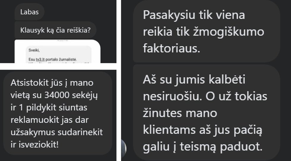 „DM‘ Drabužiai“ pardavėjos žinutės tv3.lt (ekrano nuotr.)