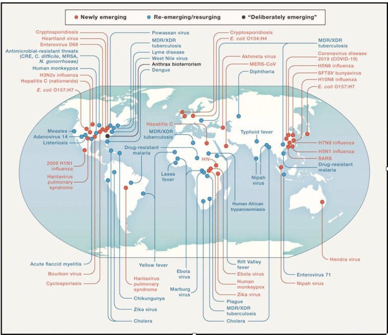  Žemėlapis, iliustruojantis naujas ir atsinaujinančias ligas pasaulyje