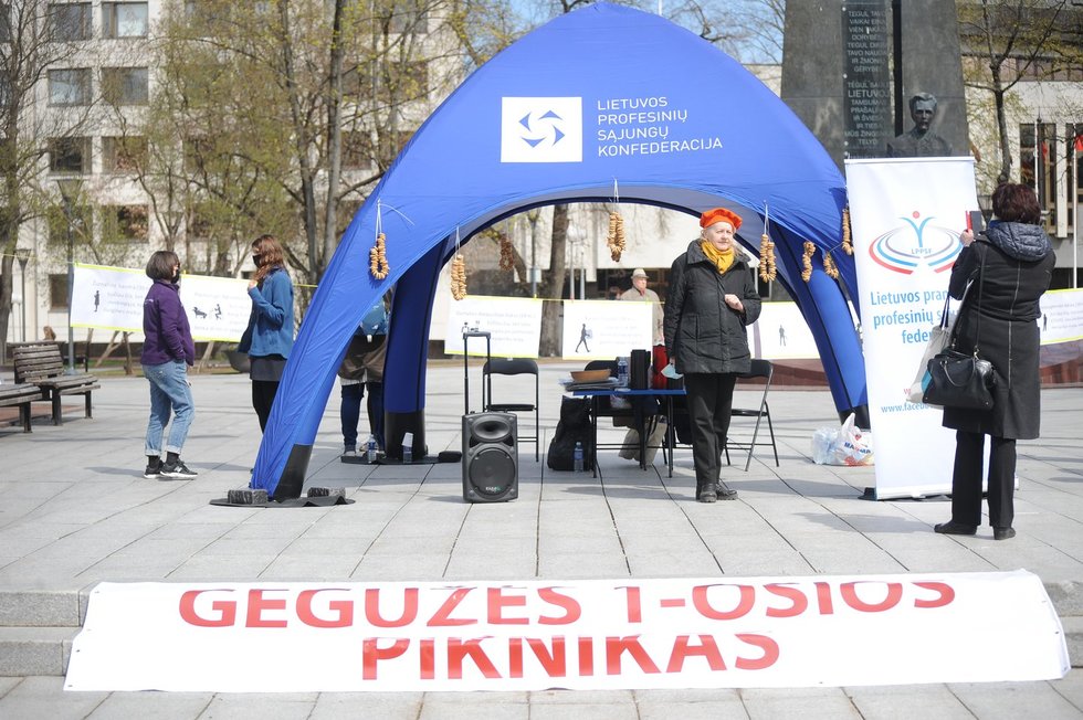 Profsąjungos gegužės 1-ąją mini piknike su „baronkomis“ – mažų atlyginimų simboliu