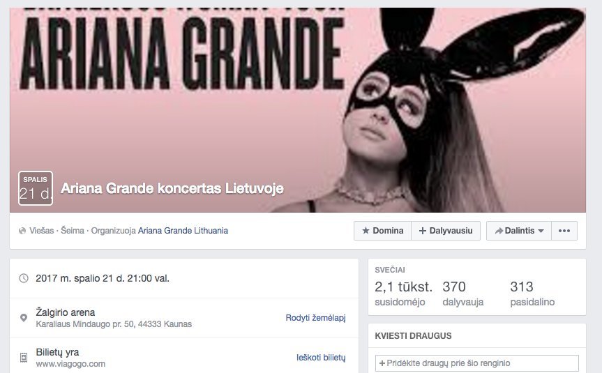 Ar Lietuvoje koncertuos atlikėja Ariana Grande?  (nuotr. facebook.com)