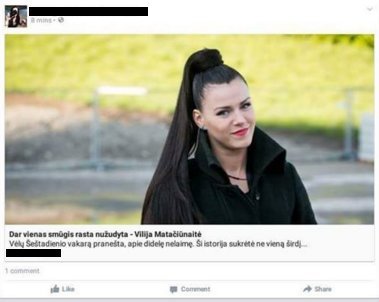 Feisbuke pasklidusi žinia apie nužudytą dainininkę Viliją Matačiūnaitę sukėlė šurmulį (nuotr. asmeninio albumo („Facebook“)