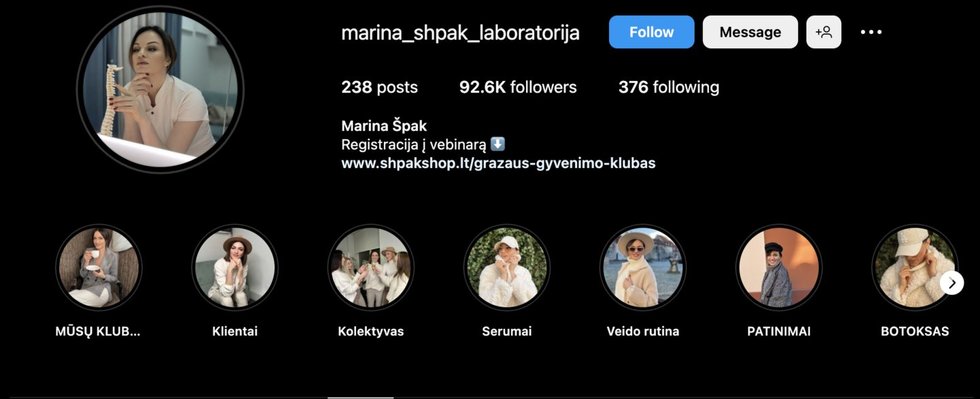 Marinos Špak paskyra Instagrame 
