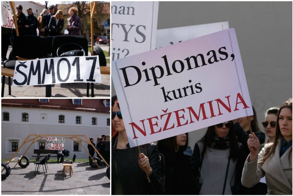 LEU studentai piketuoja prieš ŠMM siūlomus pokyčius  (nuotr. Tv3.lt/Ruslano Kondratjevo)