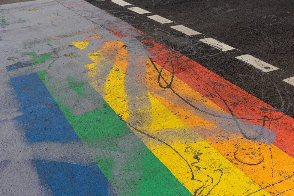 Po LGBTIQ eitynių Vilniuje uždažyta vaivorykštės spalvų perėja (Paulius Peleckis/ BNS nuotr.)