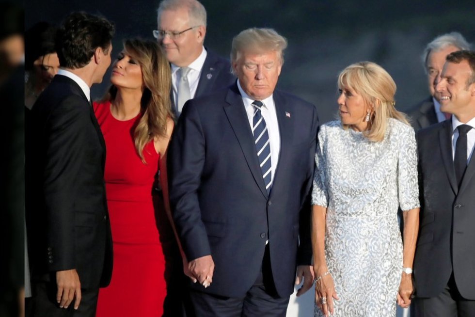 Melania Trump, Justin Trudeau, Donaldas Trumpas, Brigitte Trogneux, Emmanuelis Macronas (nuotr. stop kadras)