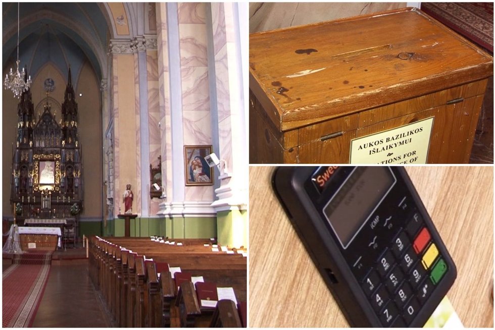 Aukas Panevėžio r. bažnyčioje galima pervesti ir banko kortele (TV3 koliažas) (nuotr. TV3)