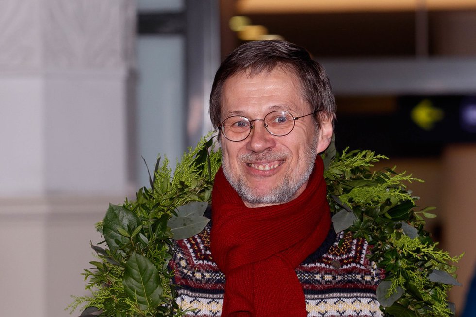 Profesoriaus Liudo Mažylio sutikimas Vilniaus oro uoste (nuotr. Tv3.lt/Ruslano Kondratjevo)