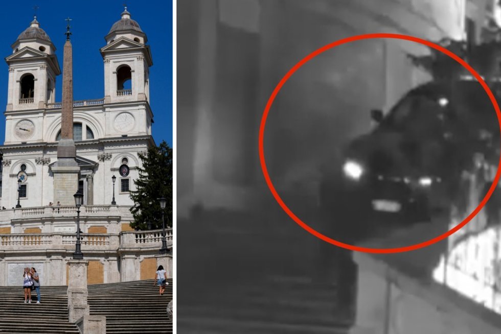 Romoje ne ten nusukęs užsienietis automobiliu apgadino garsiuosius Ispanijos laiptus (nuotr. SCANPIX) tv3.lt fotomontažas