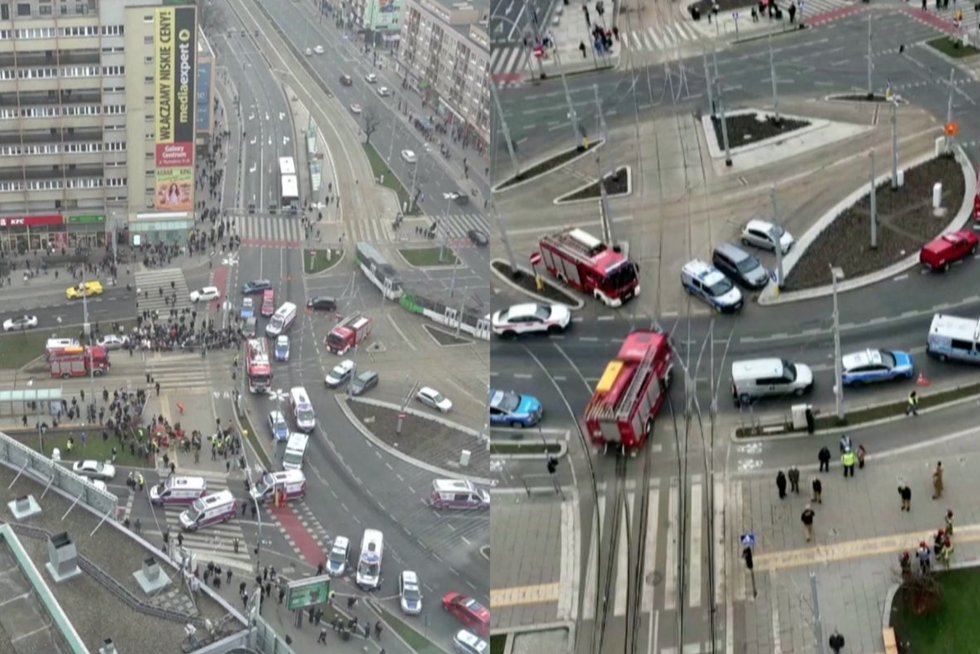 Baisi avarija Lenkijoje – automobilis tyčia nušlavė prie perėjos stovėjusius žmones (tv3.lt koliažas)